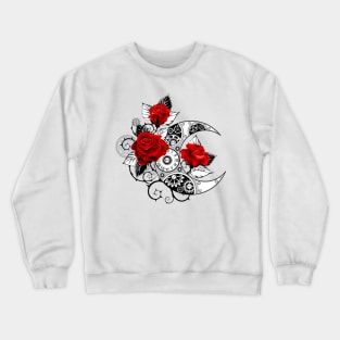 Mechanical Crescent with Red Roses Crewneck Sweatshirt